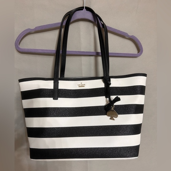 kate spade Handbags - Kate Spade Black and White Striped Tote Bag